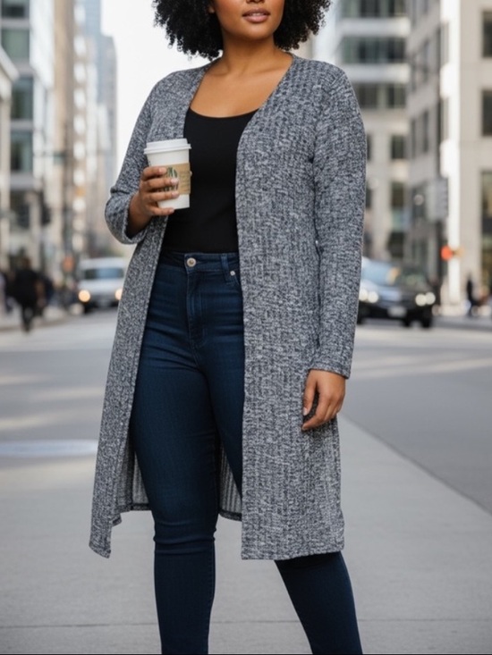 Twice Chic Boutique Sweaters - NEW•XL•Creme De La Creme Ciara Charcoal Longline Duster Sweater